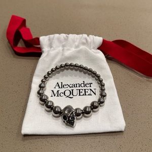 Alexander McQueen men’s skull bead bracelet, silver